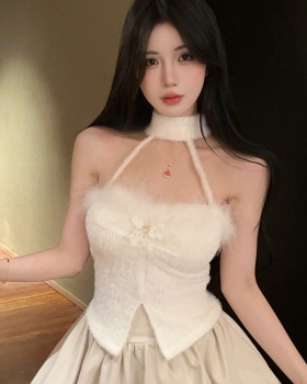 Plush sweet niche enticement wrapped chest halter slim tops