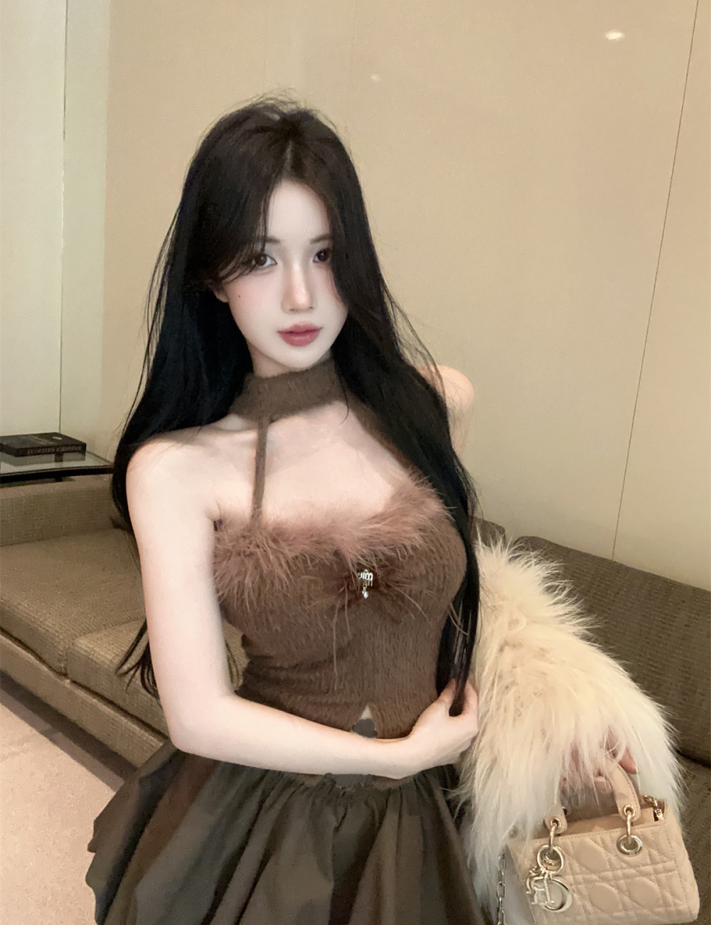 Plush sweet niche enticement wrapped chest halter slim tops