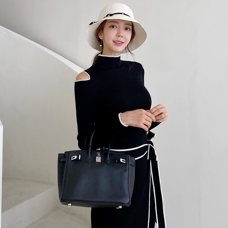 Slim knitted strapless dress Korean style long sweater