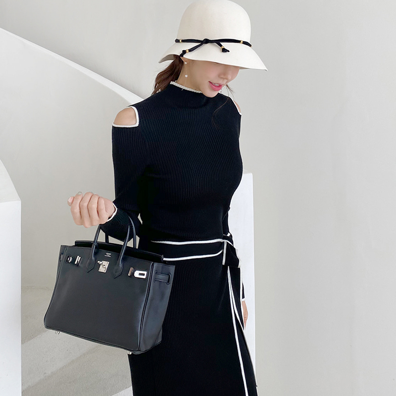 Slim knitted strapless dress Korean style long sweater