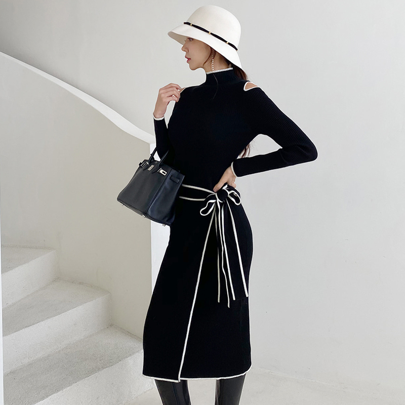 Slim knitted strapless dress Korean style long sweater