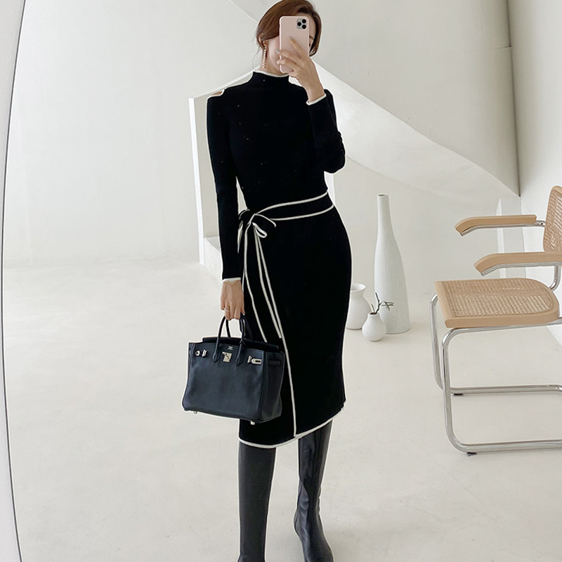 Slim knitted strapless dress Korean style long sweater