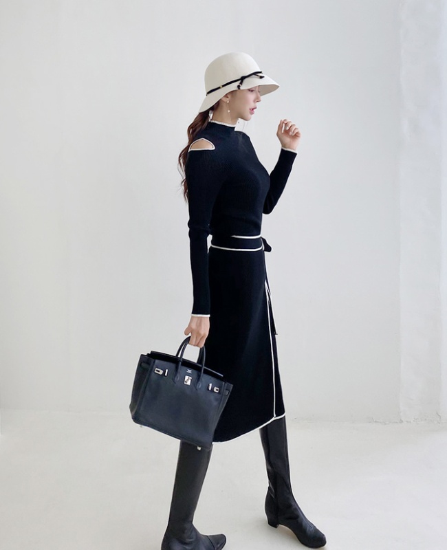 Slim knitted strapless dress Korean style long sweater