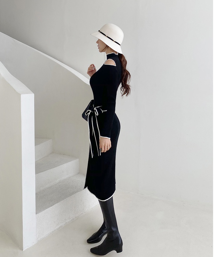 Slim knitted strapless dress Korean style long sweater