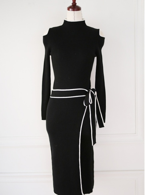 Slim knitted strapless dress Korean style long sweater