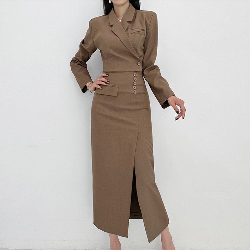 Slim pinched waist skirt fashion winter coat 2pcs set