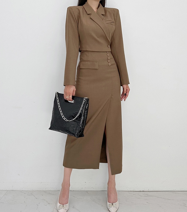 Slim pinched waist skirt fashion winter coat 2pcs set