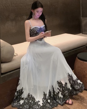 Lace chiffon lady dress big skirt pinched waist dress