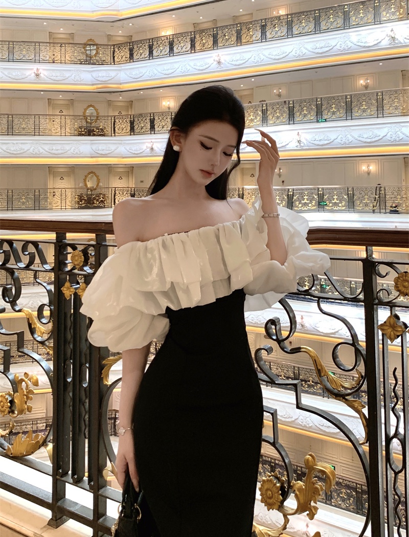 Flat shoulder France style formal dress liangsi dress