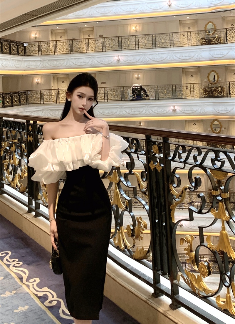 Flat shoulder France style formal dress liangsi dress