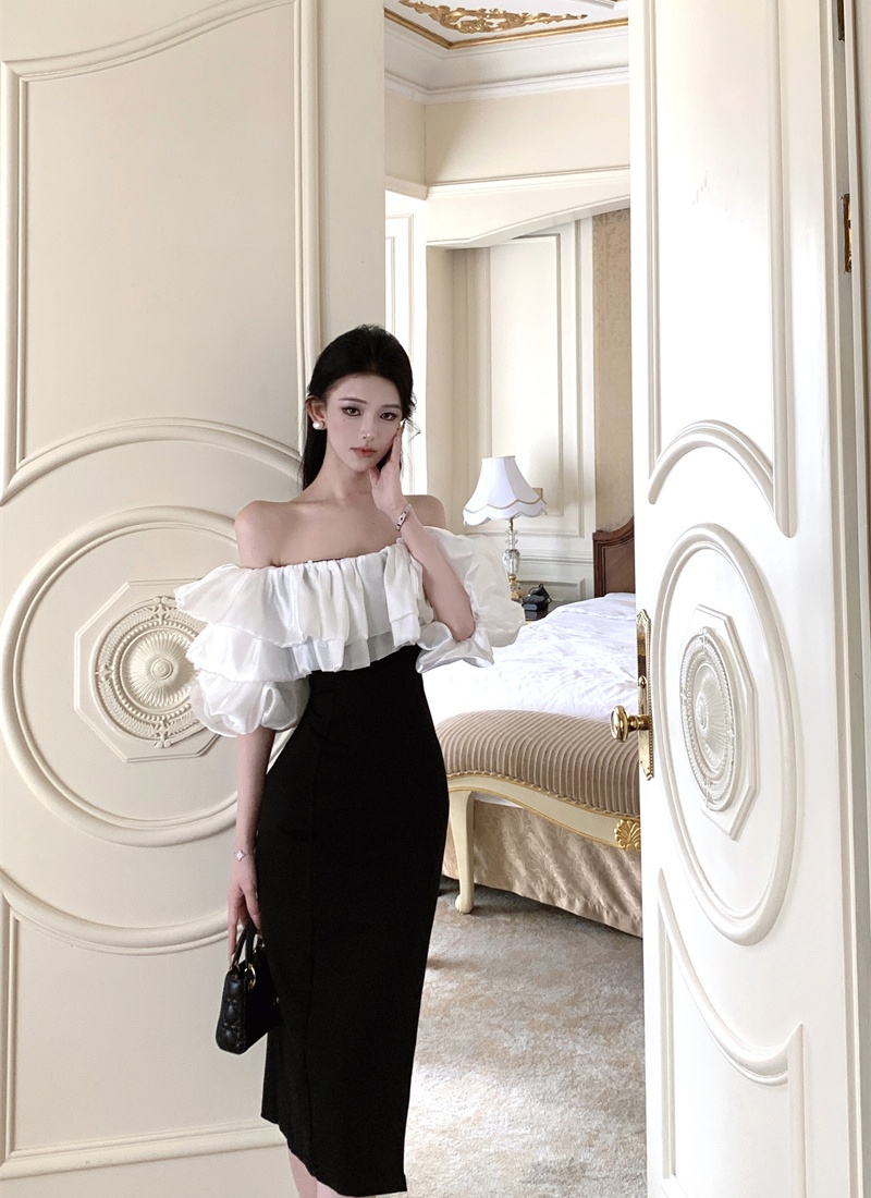 Flat shoulder France style formal dress liangsi dress