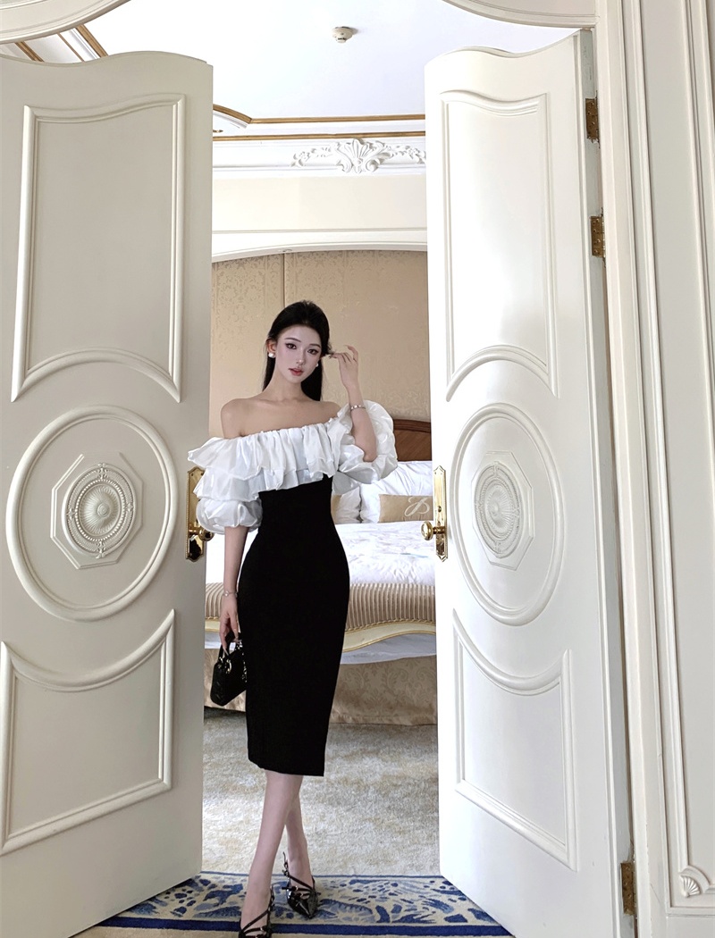 Flat shoulder France style formal dress liangsi dress