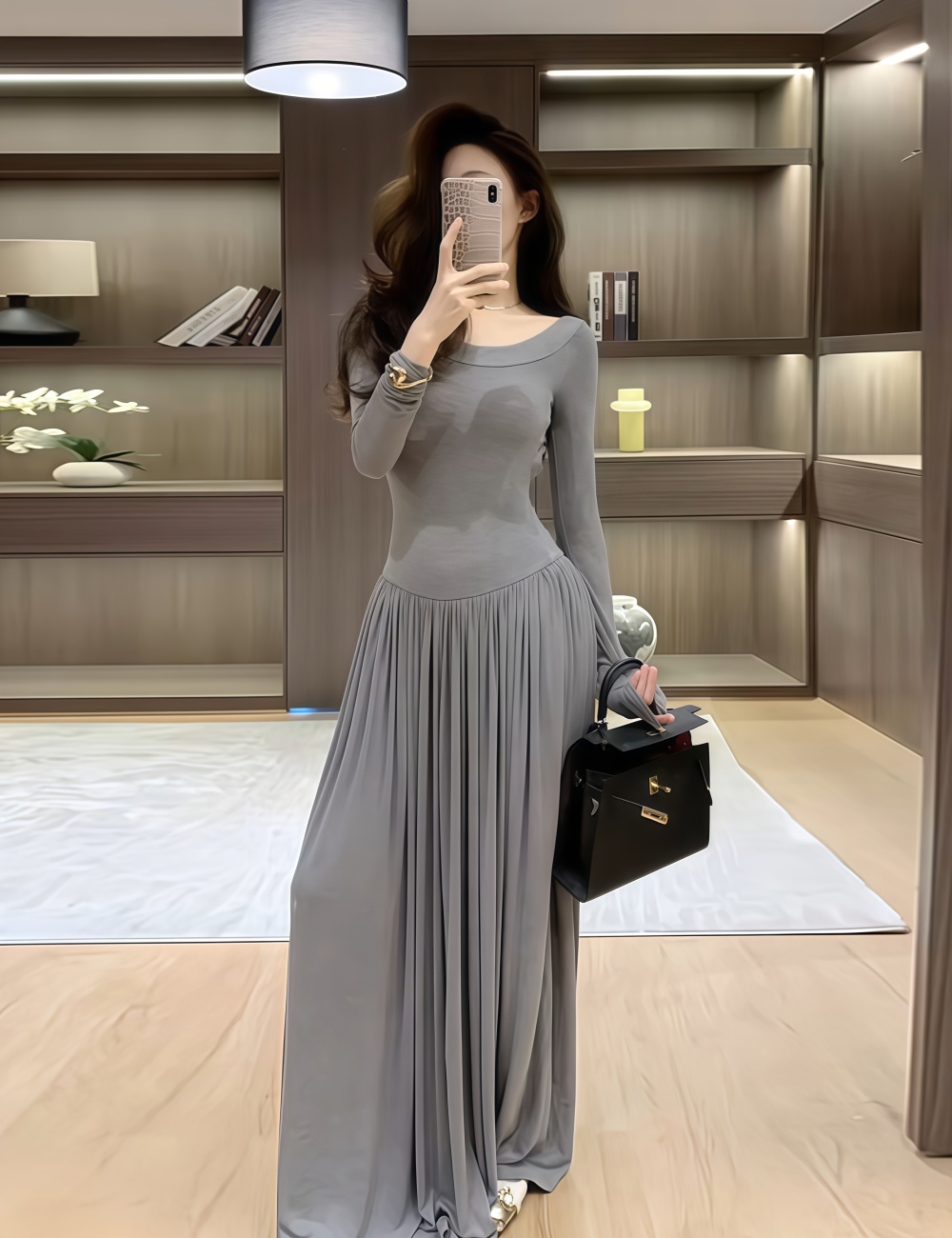 Pinch pleated sexy dress bandage slim long dress for women