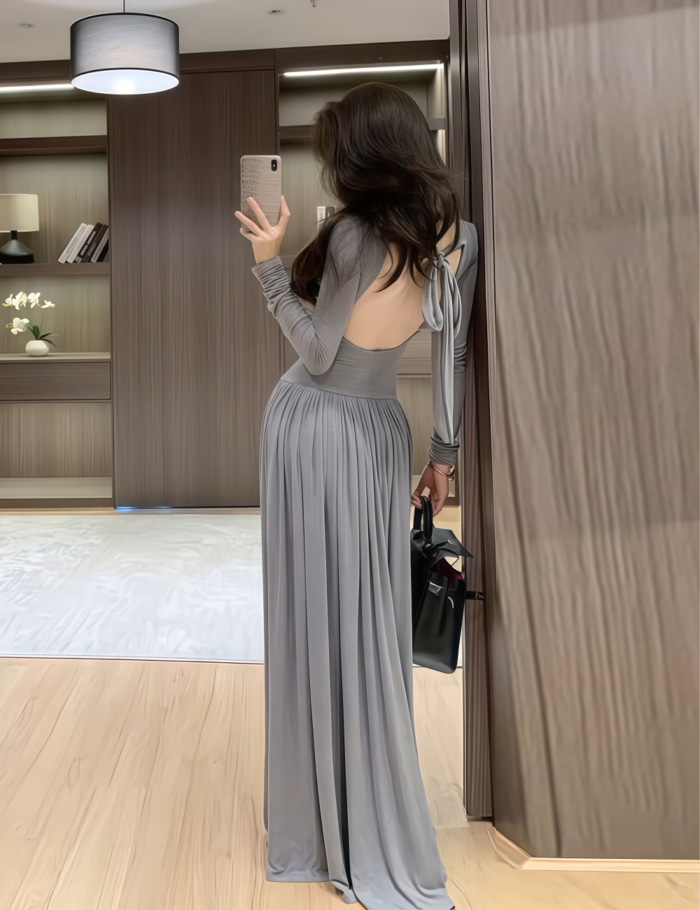 Pinch pleated sexy dress bandage slim long dress for women