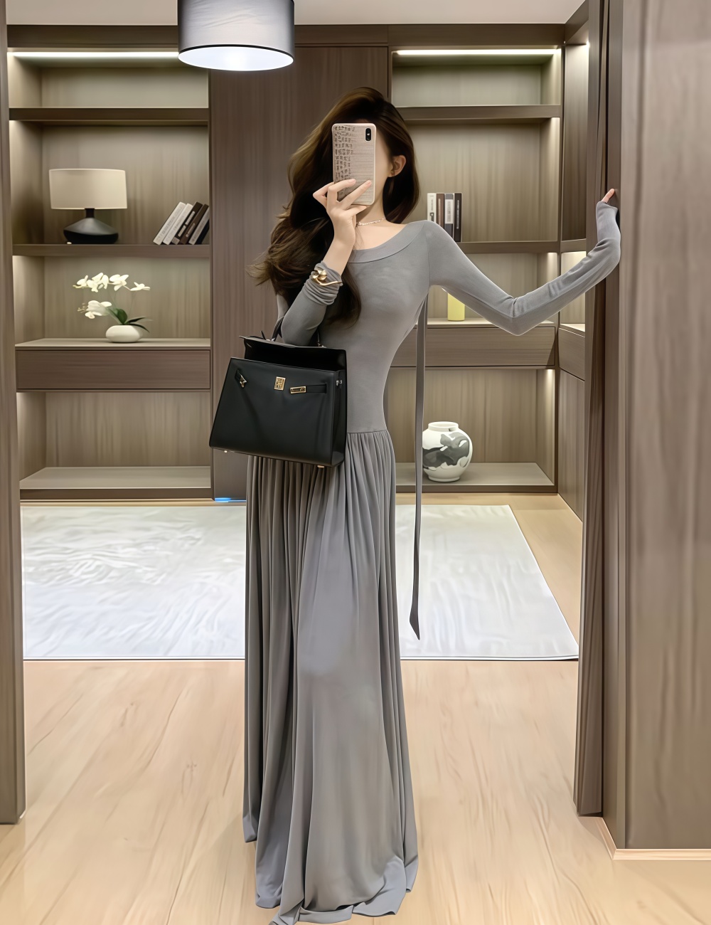 Pinch pleated sexy dress bandage slim long dress for women