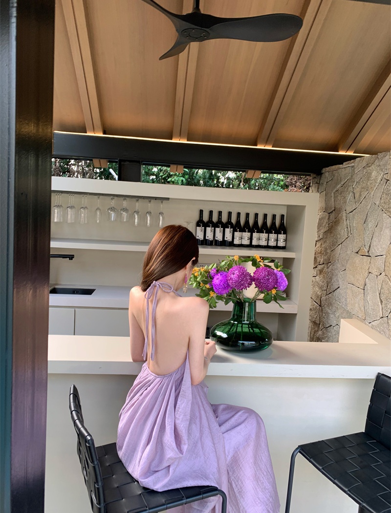 Yellow sling vacation dress halter summer long dress for women