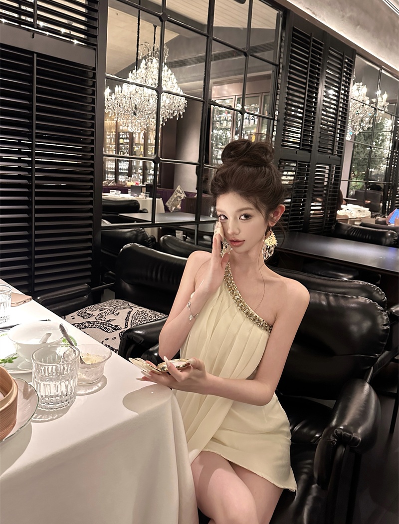 Pinched waist package hip T-back temperament sexy dress