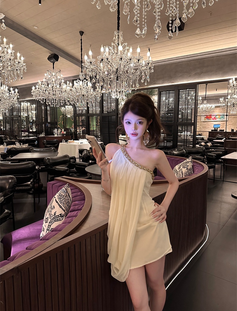 Pinched waist package hip T-back temperament sexy dress