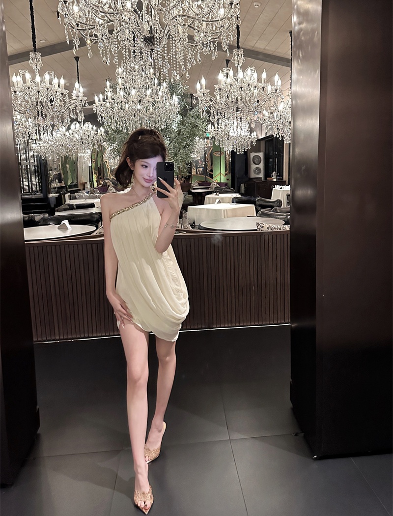 Pinched waist package hip T-back temperament sexy dress