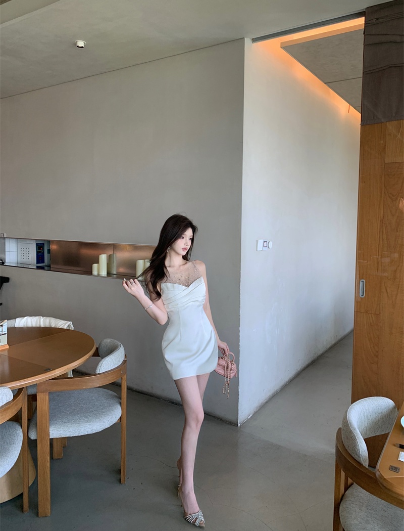 Sleeveless gauze sexy package hip France style dress