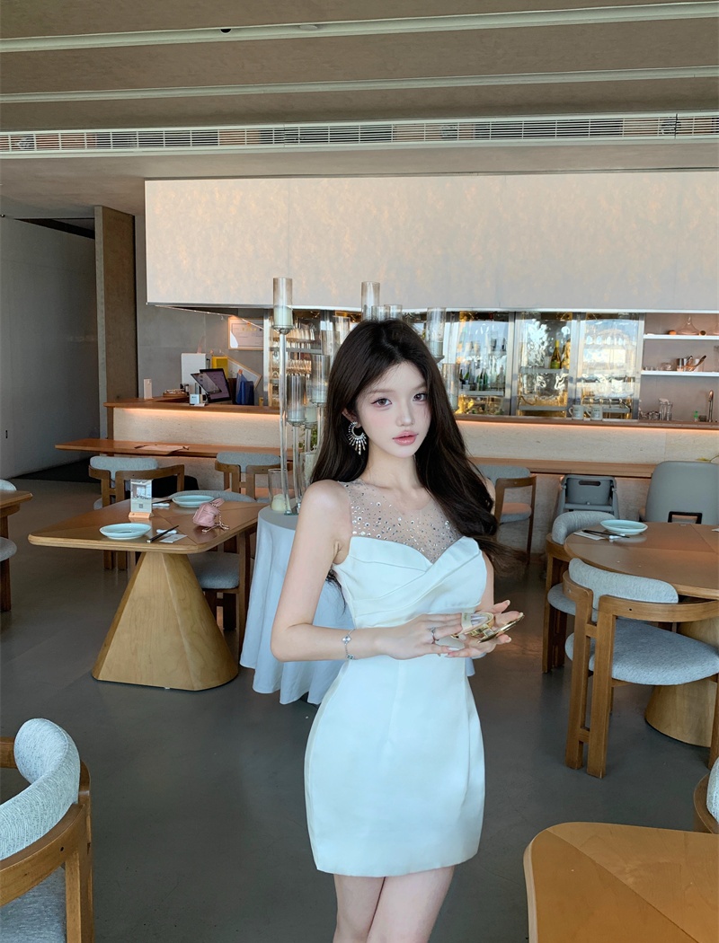 Sleeveless gauze sexy package hip France style dress