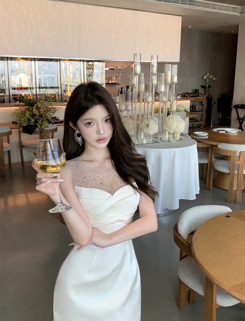 Sleeveless gauze sexy package hip France style dress