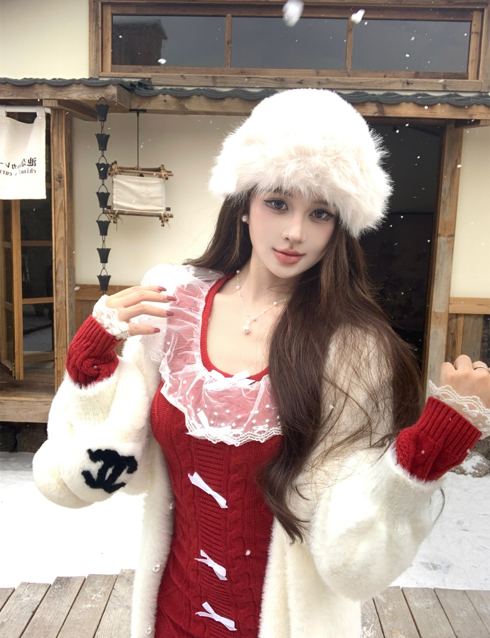 Thick bottoming lace collar sweater dress