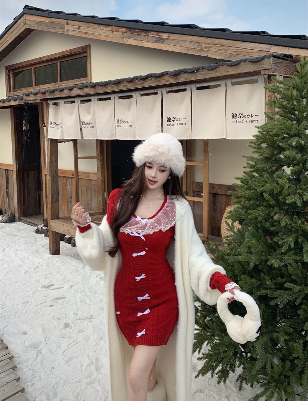 Thick bottoming lace collar sweater dress