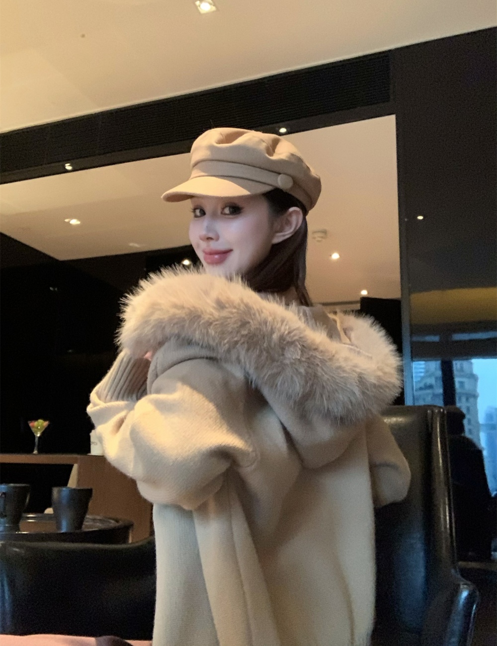 Fur collar sweater detachable coat