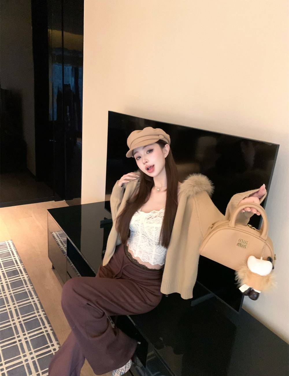 Fur collar sweater detachable coat