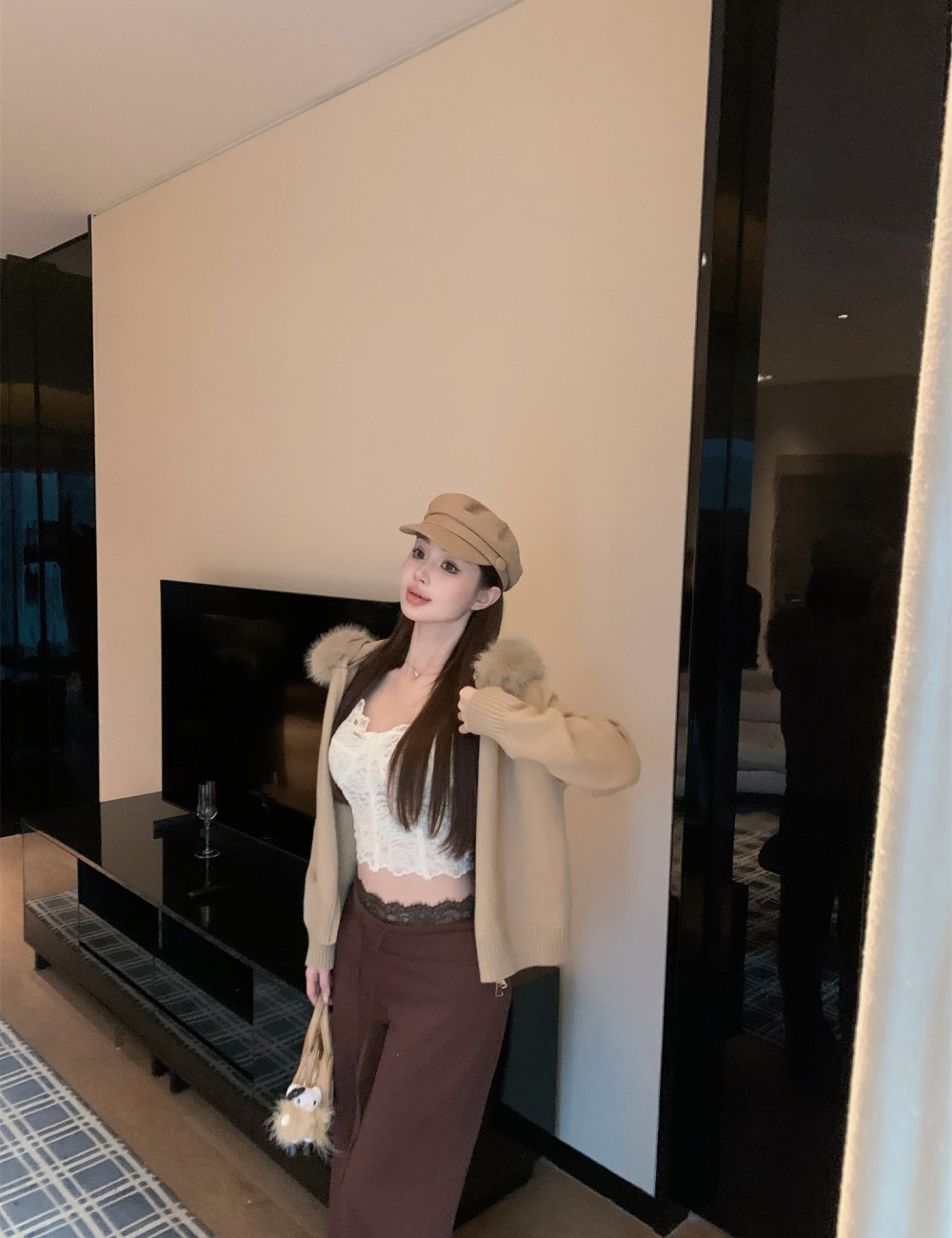 Fur collar sweater detachable coat