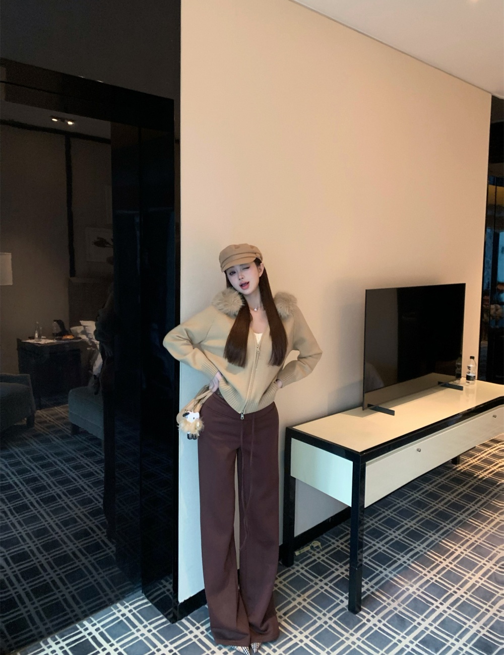 Fur collar sweater detachable coat