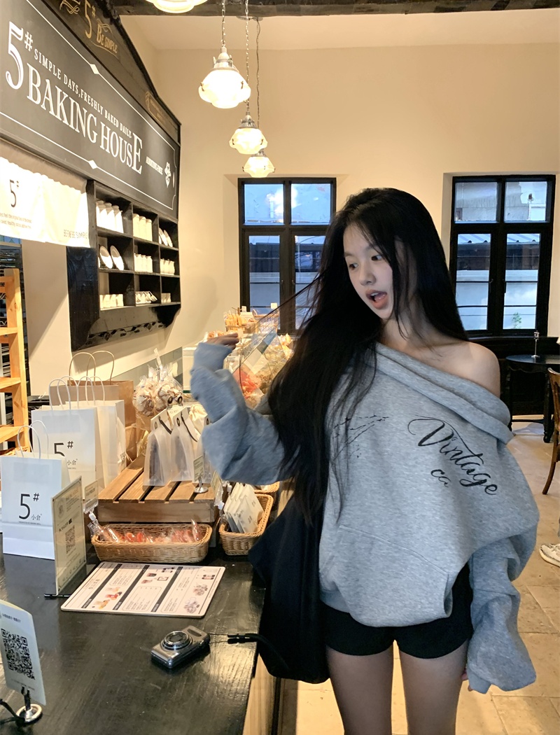 Hooded lazy plus velvet autumn and winter hoodie for women