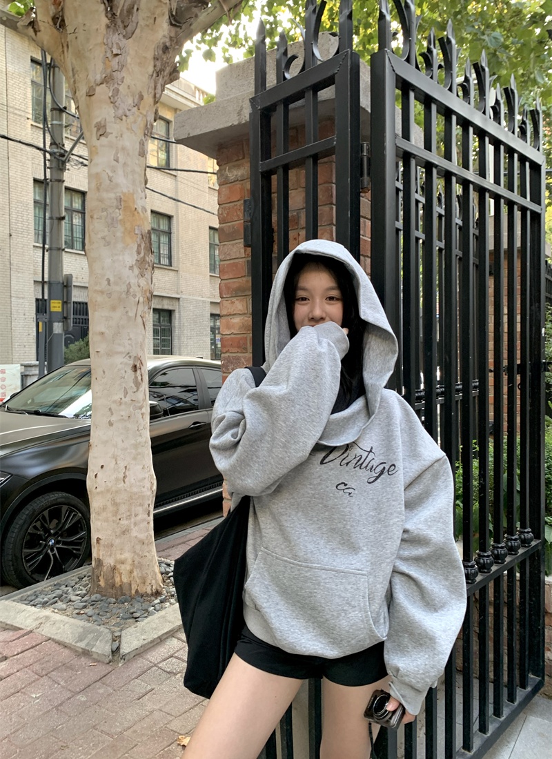 Hooded lazy plus velvet autumn and winter hoodie for women