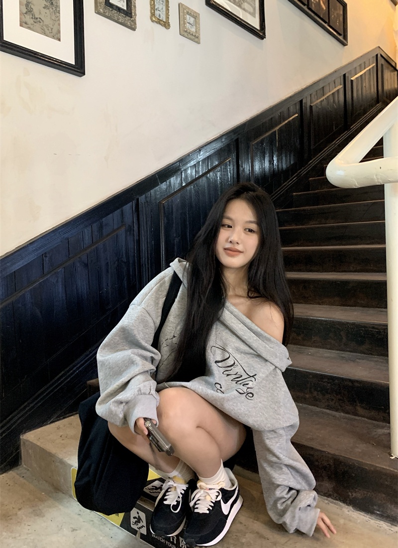 Hooded lazy plus velvet autumn and winter hoodie for women