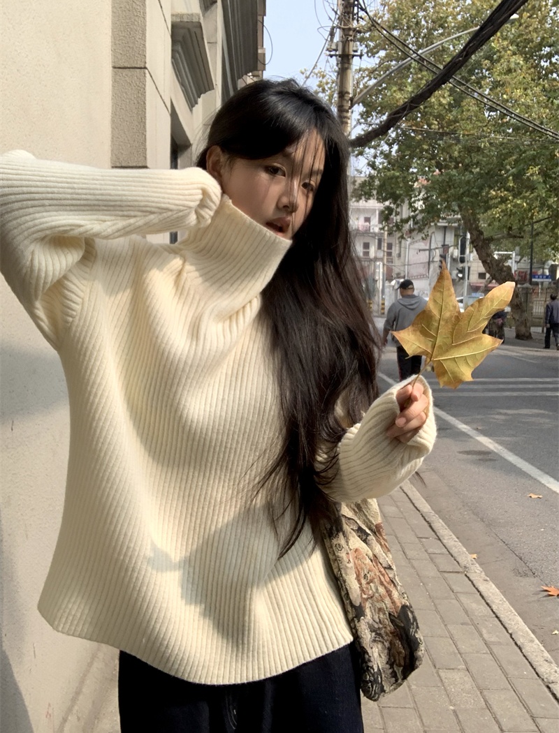 Simple pit stripe thick pullover commuting sweater