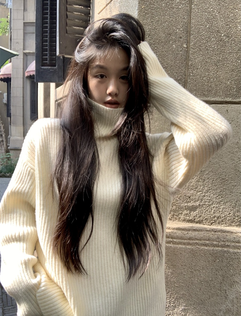 Simple pit stripe thick pullover commuting sweater