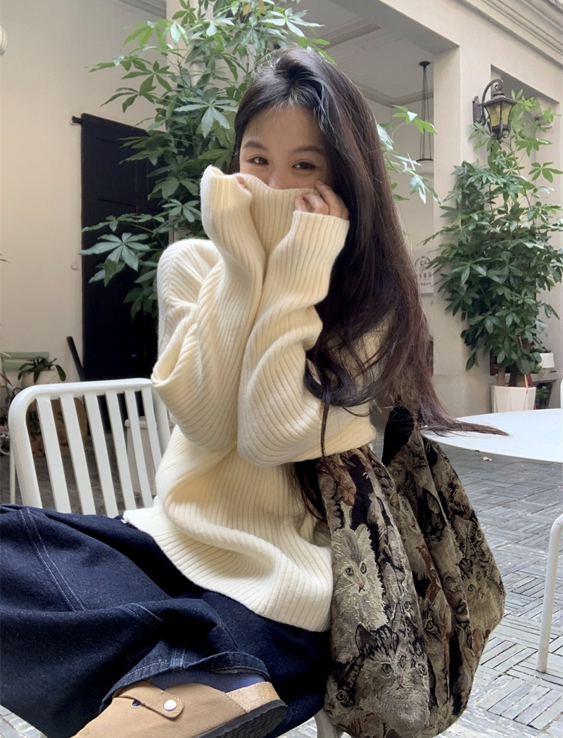 Simple pit stripe thick pullover commuting sweater