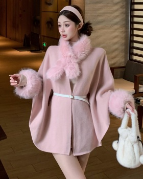 Lazy fur collar overcoat removable frenum coat