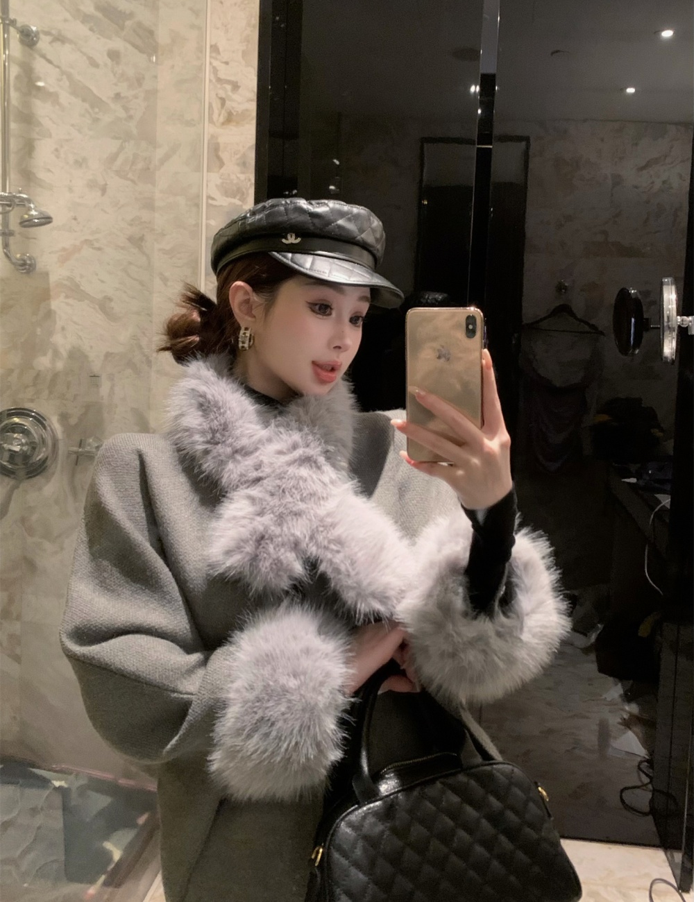 Lazy fur collar overcoat removable frenum coat