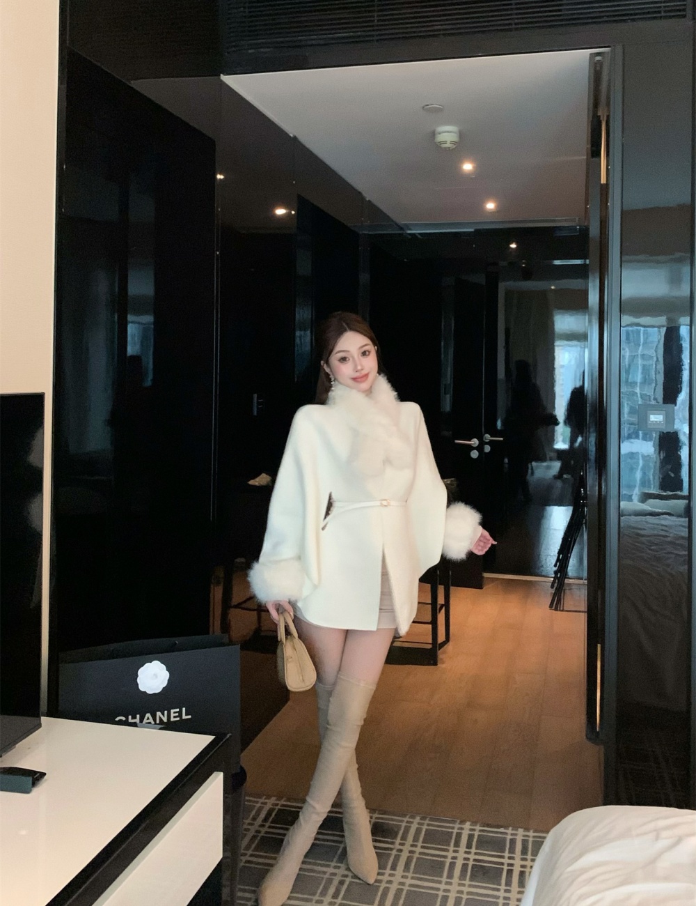 Lazy fur collar overcoat removable frenum coat