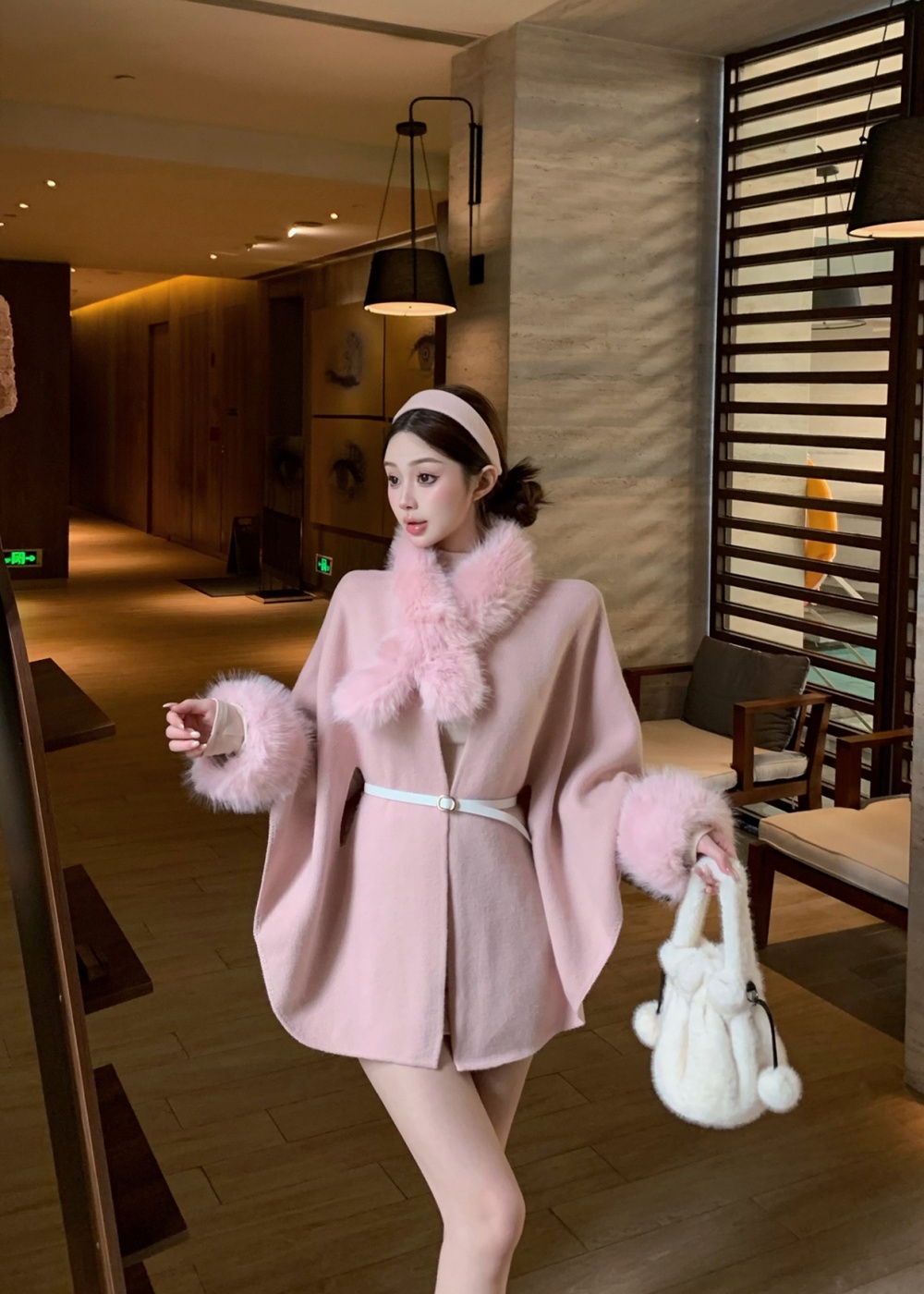 Lazy fur collar overcoat removable frenum coat