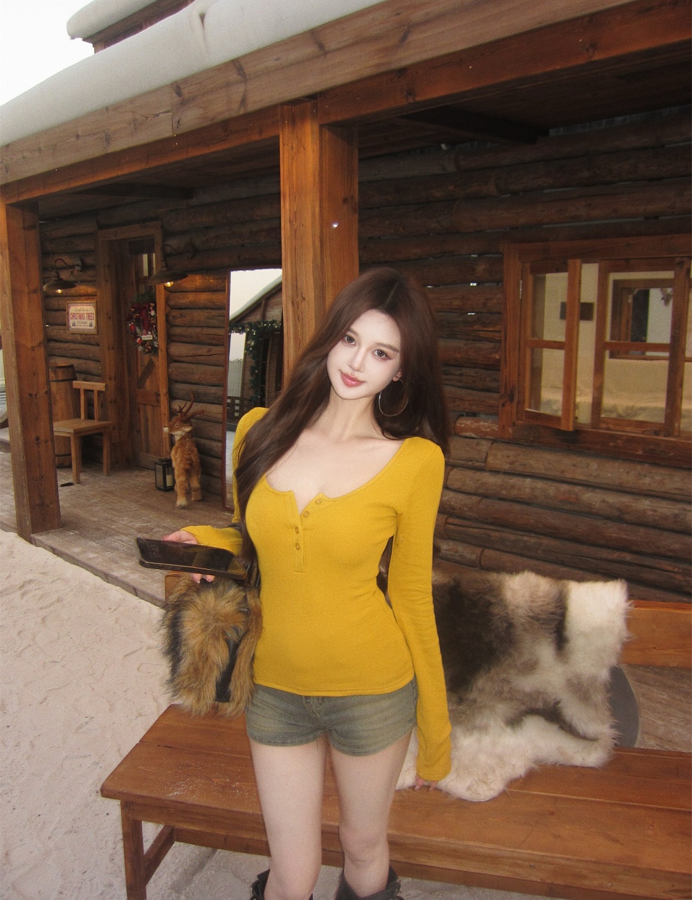 Knitted color square collar autumn and winter bottoming shirt