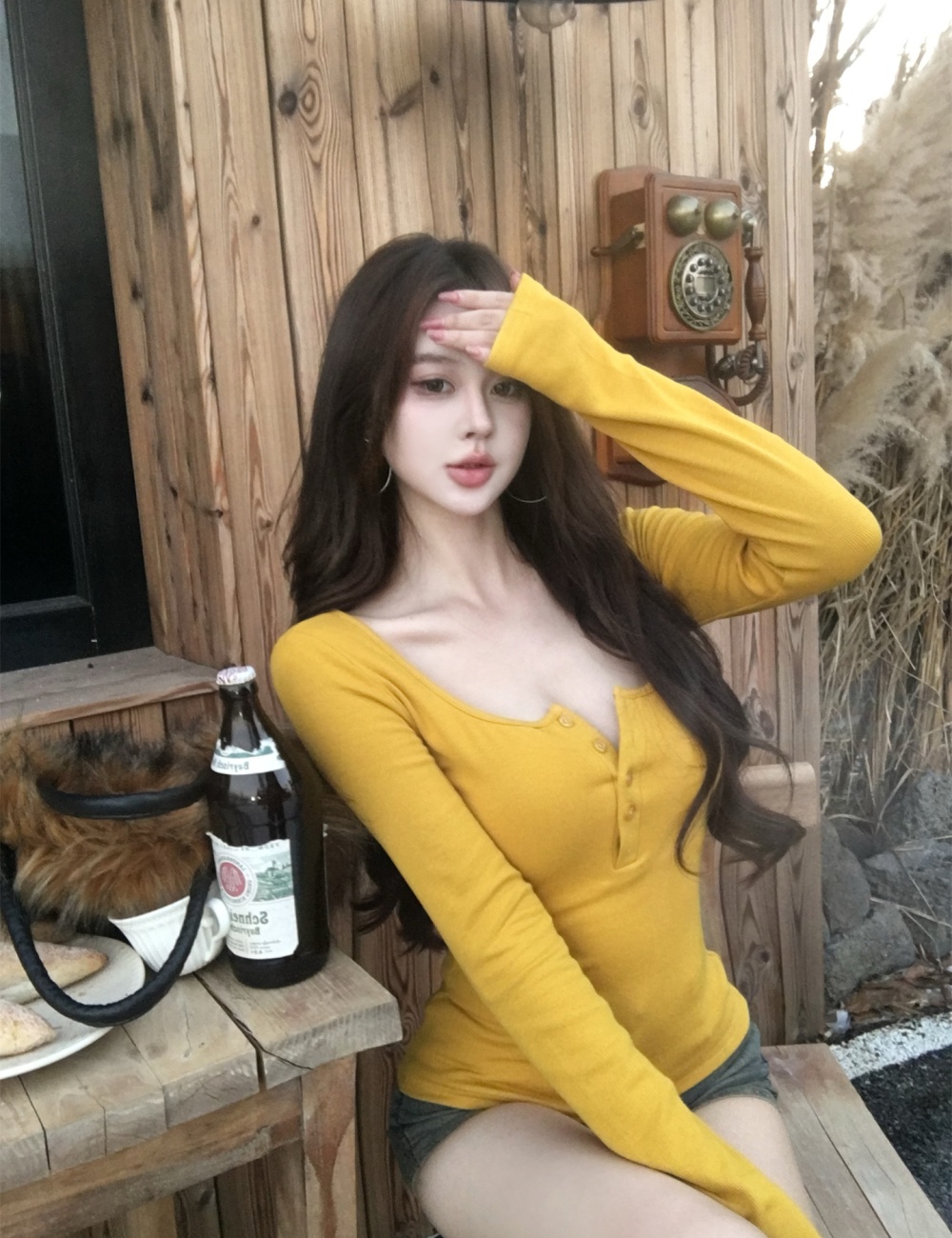 Knitted color square collar autumn and winter bottoming shirt