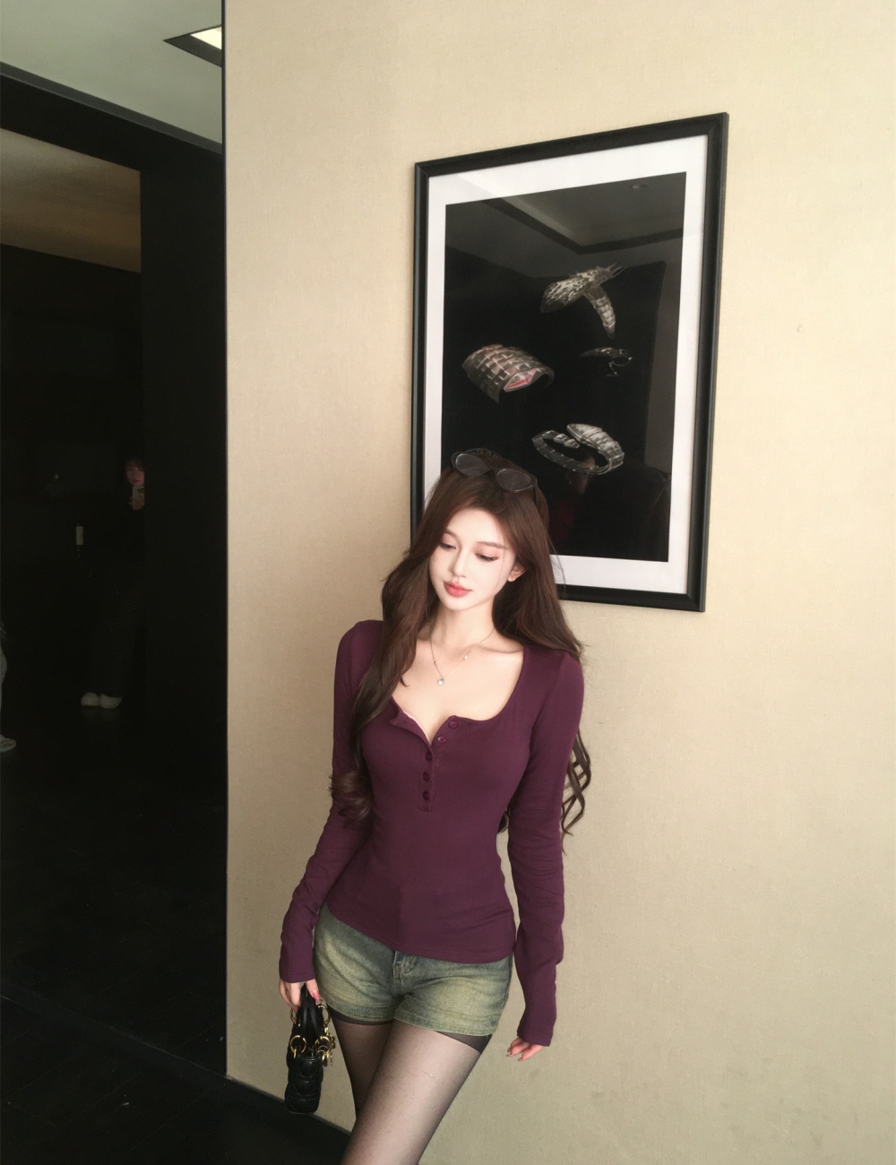Knitted color square collar autumn and winter bottoming shirt