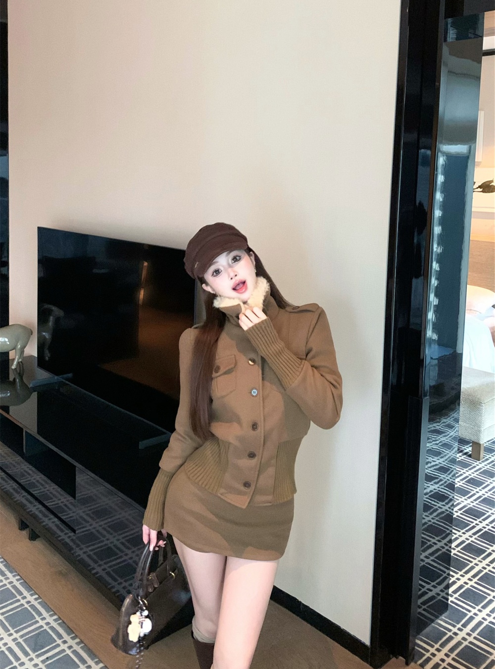 Metal buckles retro autumn and winter coat