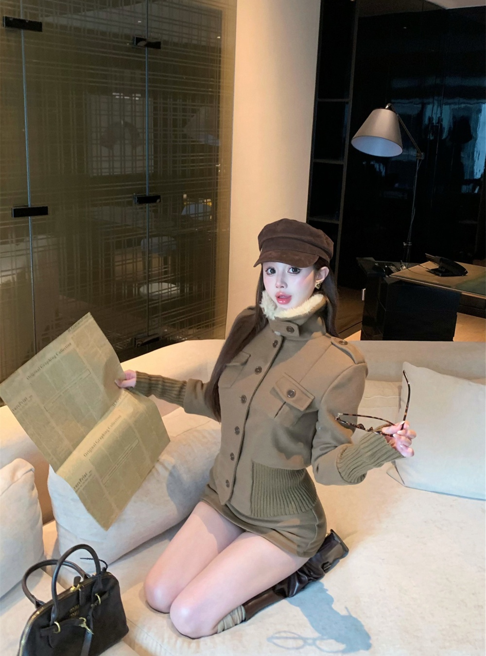 Metal buckles retro autumn and winter coat