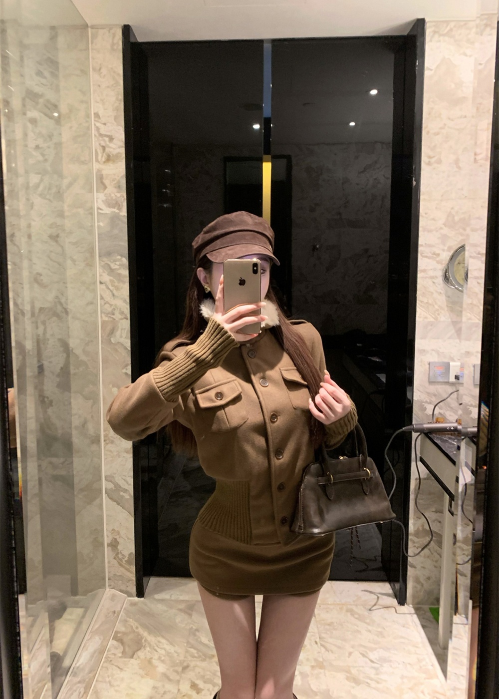 Metal buckles retro autumn and winter coat