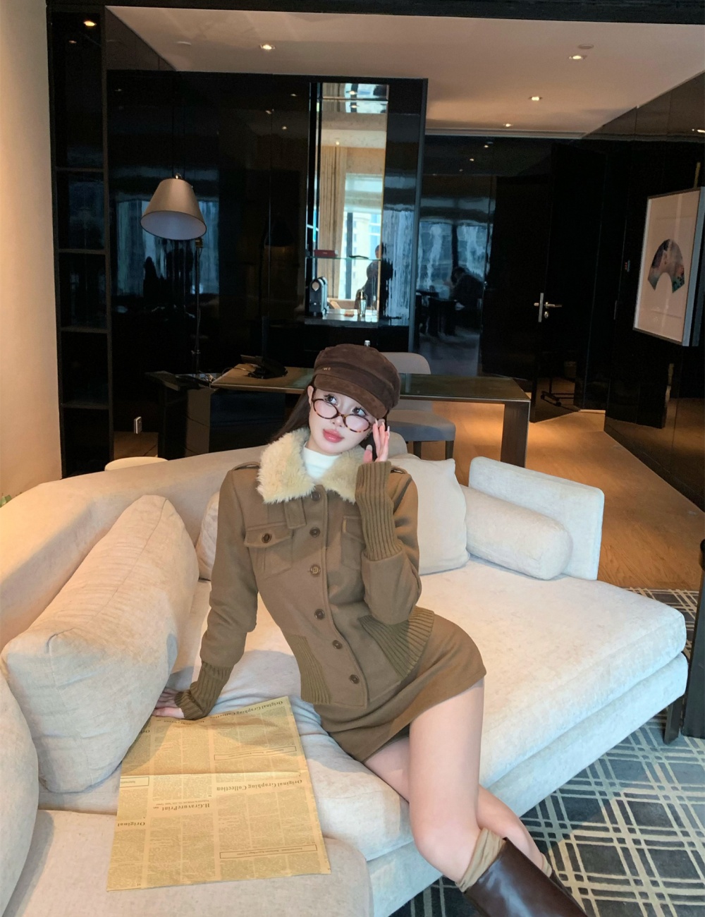 Metal buckles retro autumn and winter coat