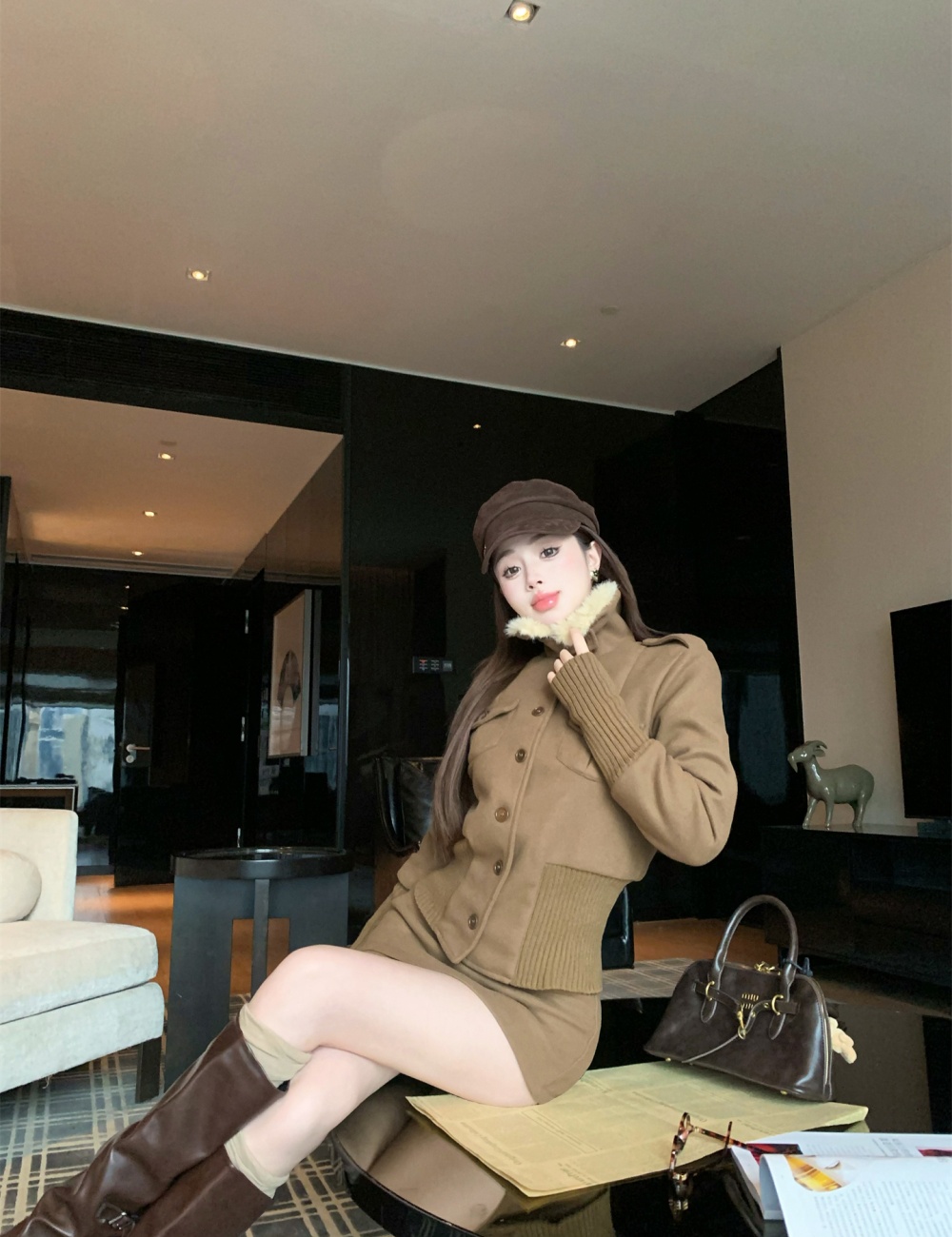 Metal buckles retro autumn and winter coat